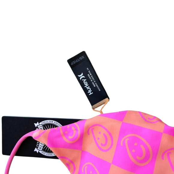 🌸 Hurley Smiley Checker Bikini Set XS Neon Pink Orange Swim Top & Bottom - Picture 5 of 7